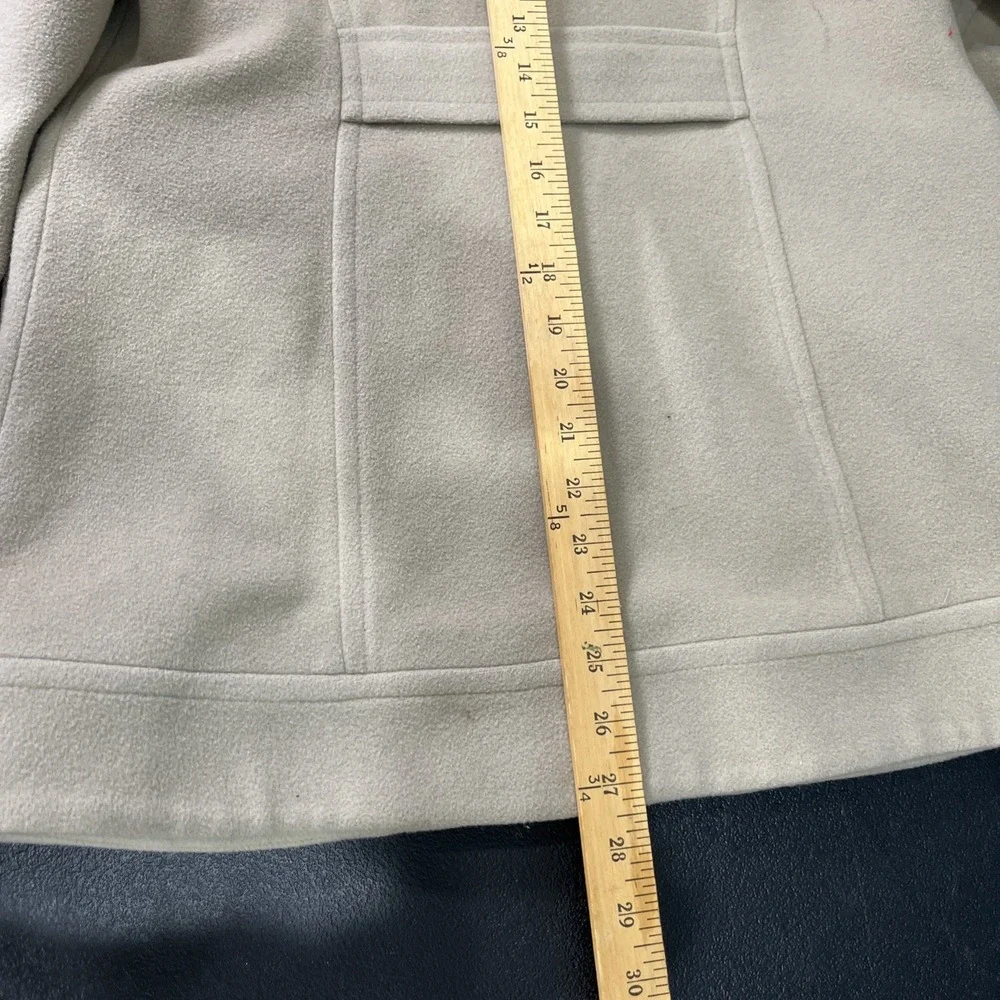Perry Ellis Coat Women 6 Tan Wool Blend Ruffle Neck Pocket Utility Pea Coat Twee